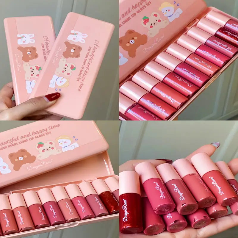 10pcs Lip Gloss Set – Glossy Finish with Glitter Touch | Mixed Shades for Every Look