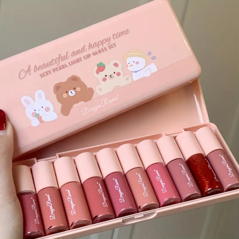 10pcs Lip Gloss Set – Glossy Finish with Glitter Touch | Mixed Shades for Every Look